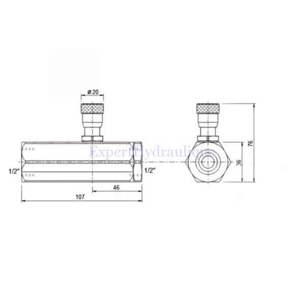 Cotes encombrement Régulateur de débit unidirectionnel compensé