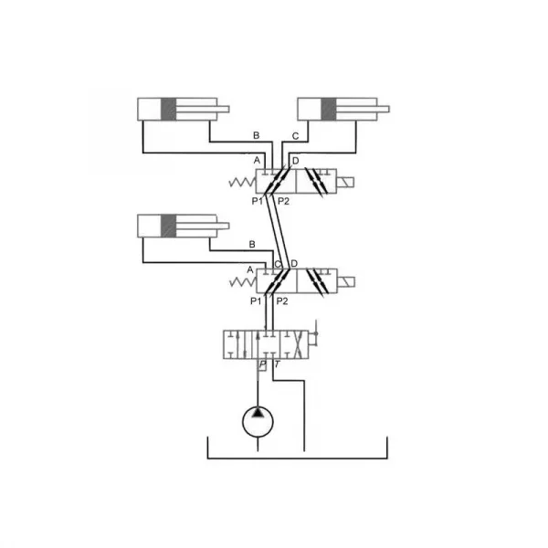 Schema sélecteur 6 voies avec deux sélecteurs et 3 vérins