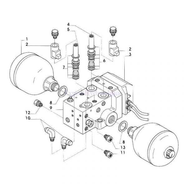 Eclaté montage boules d'azote sur pont avant 340486A1