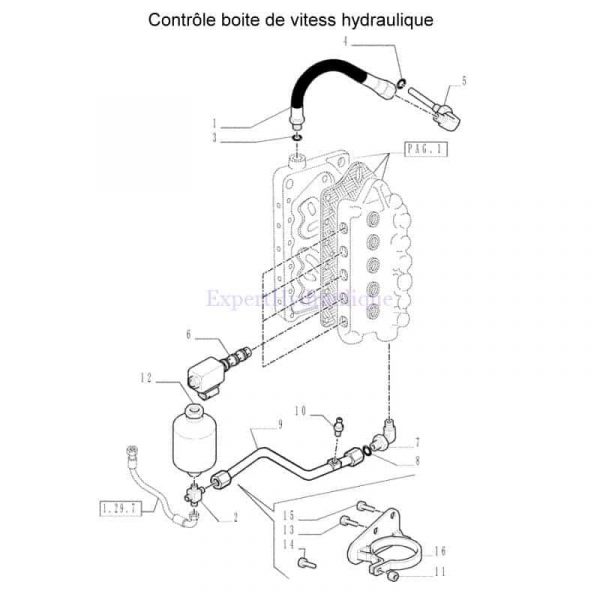 Eclaté montage Boule d'Azote d'azote sur controle de boite de vitesses hydraulique