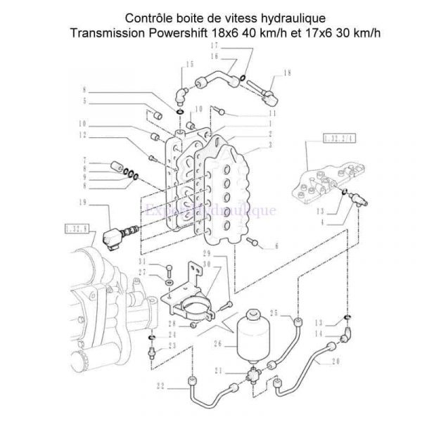 Eclaté pont arrière CNH avec montage boule d'azote