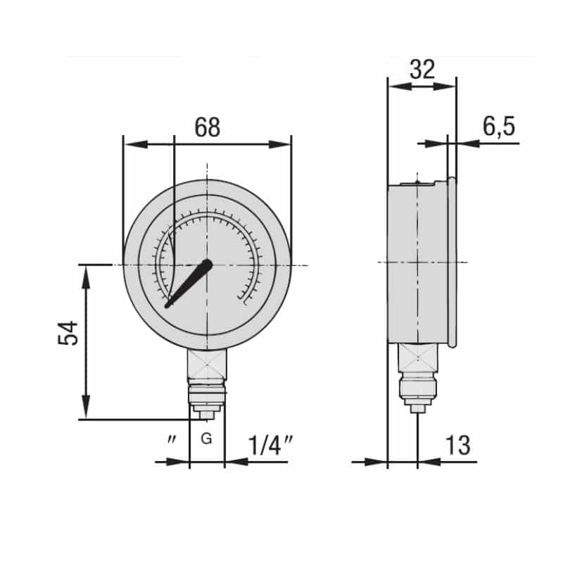 Manomètre 250 Bar – Connexion 1/4" Arrière, Diamètre 63 Mm, Rempli Glycérine – Classe 1,6