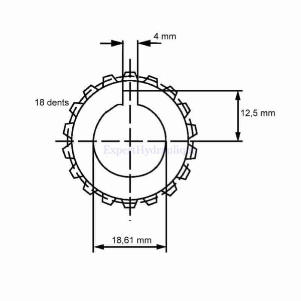 Cotes encombrement Noix accouplement 18 dents externe conique interne