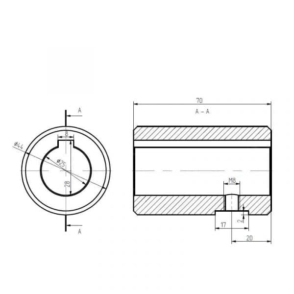 Cotes manchon accouplement moteur Diamètre 25 mm