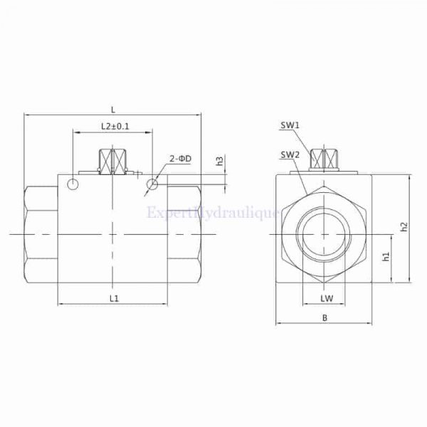 Cotes d'encombrement vanne 2 voies grande taille