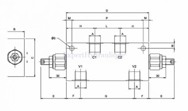 Cotes encombrement Valve équilibrage 350 bars