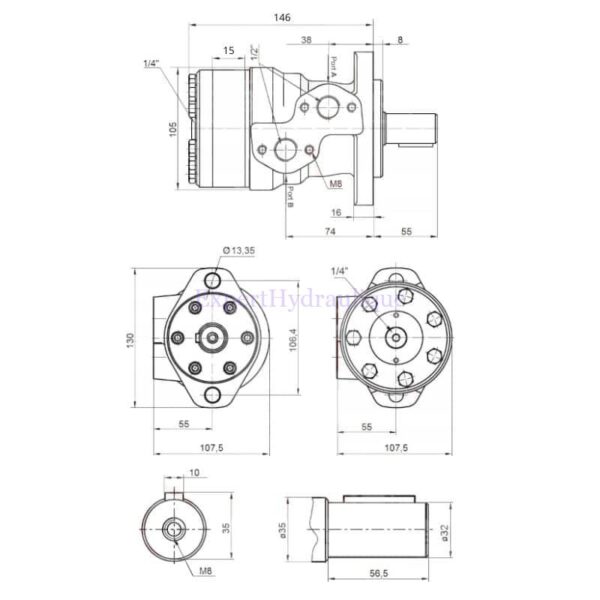 Moteur hydraulique OMR 80 cm3 arbre de 25 mm – Image 2