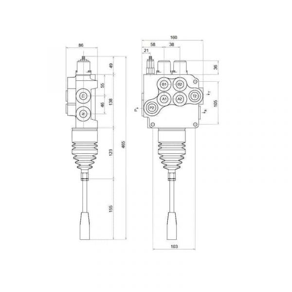 Cotes encombrement distributeur 80 litres monobloc avec monolevier