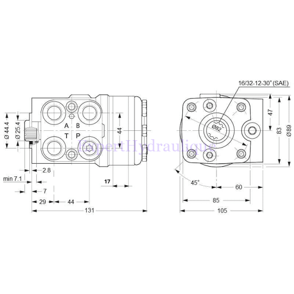 Schéma avec dimensions de l'orbitrol 125 ON
