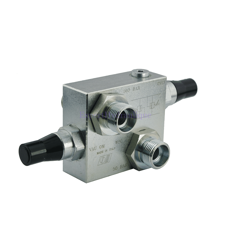 Limiteur de pression double pour moteur avec raccords traversants Limiteur de pression double pour moteur avec raccords traversants