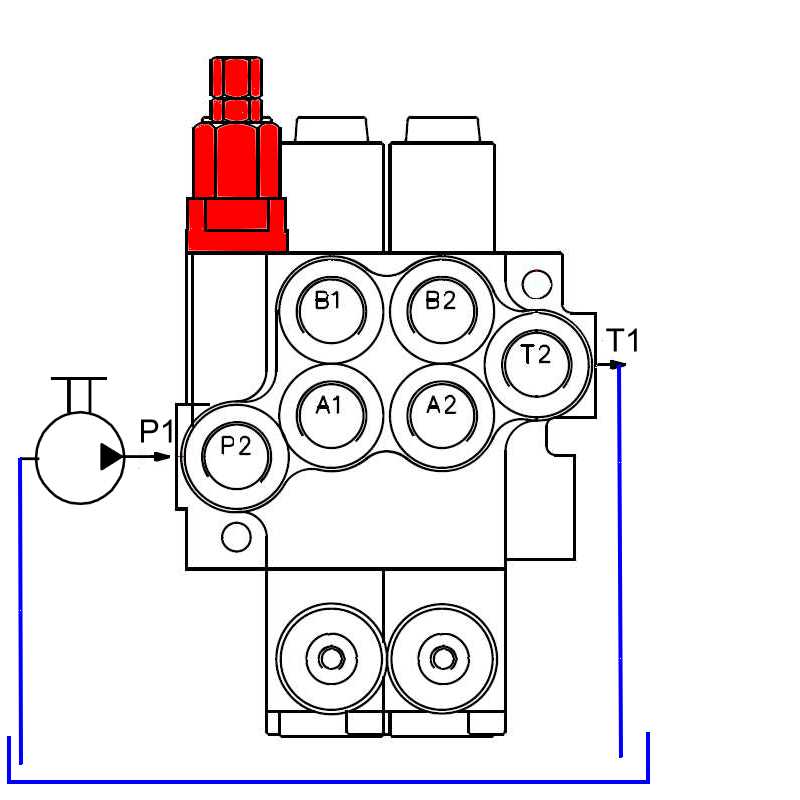 Distributeur hydraulique vu de dessus en schema de branchement en centre à suivre