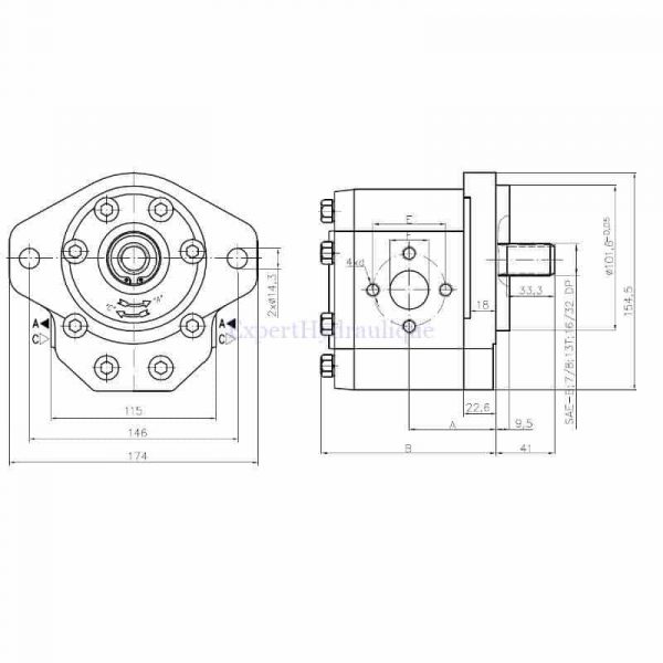 Cotes pompe groupe 3 arbre 13 dents et flasque 2 tous SAE B