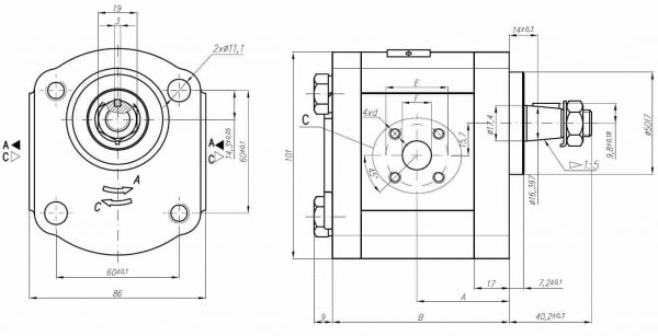 Cotes encombrement pompe type 008