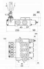 Distributeur hydraulique double effet 3 fonctions cotes encombrement