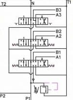 Distributeur hydraulique double effet 3 fonctions schema avec section moteur hydraulique