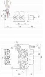 Cotes encombrements distributeur 80 litres 3 éléments commande par levier indépendants