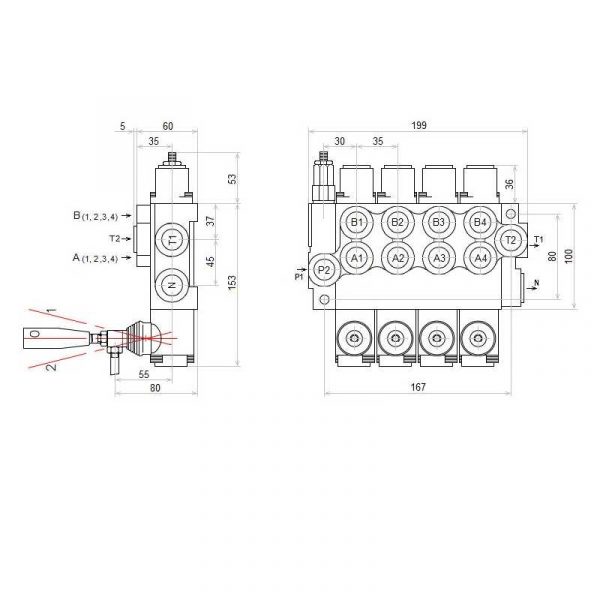 Distributeur hydraulique 4 fonctions 4 simples effets 40L – Image 2