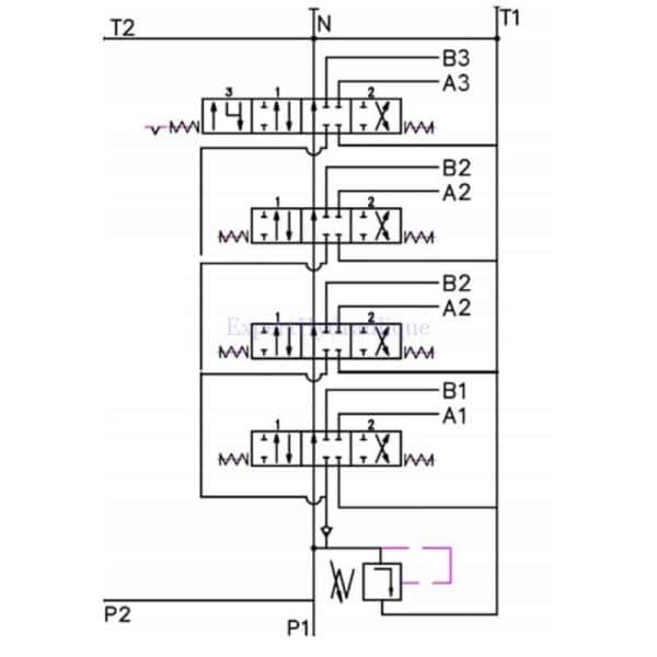 Schéma hydraulique distributeur 4 éléments double effet avec position flottante