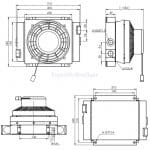 Cotes encombrements radiateur 10 l/mn avec ventilateurs et supports