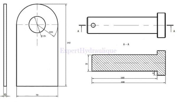 Côtes chape 35mm pour vérin hydraulique