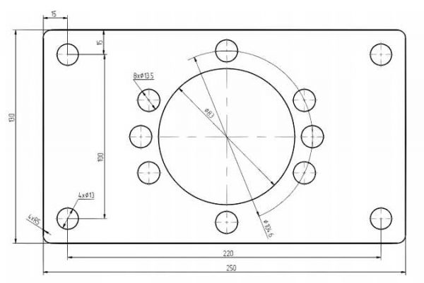 Schéma dimensions du support droit pour moteur omp omr omh