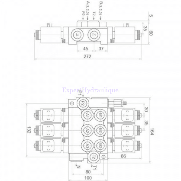 Côtes distributeur électrique 3 double effet 12 ou 24V