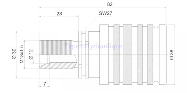 Dimensions coupleur simple femelle