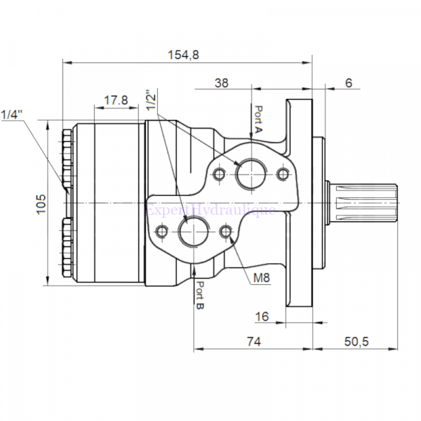 Côtes côté moteur OMP 100 en 25 mm SAE 6 B