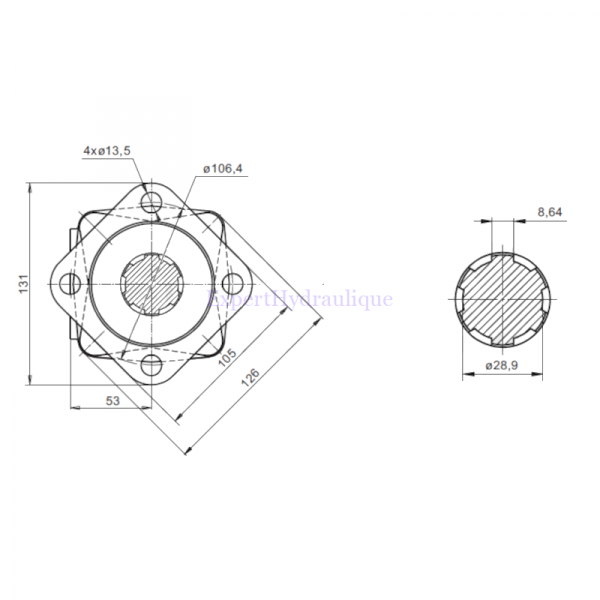 Côtes de face moteur avec arbre PTO