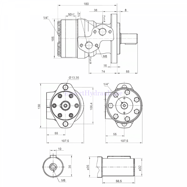 Côtes moteur hydraulique BMP BMR 250 cm3 arbre 25 mm