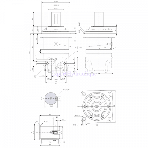 Côtes moteur hydraulique OMV 500 cm3 arbre de 50mm