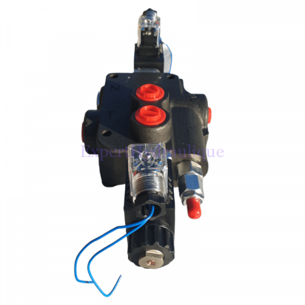 Distributeur 1 fonction électrique double effet 12-24V 80L-min vue du dessus.