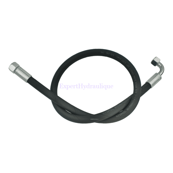 Flexible hydraulique avec un raccord Droit Femelle et un raccord coudé Femelle