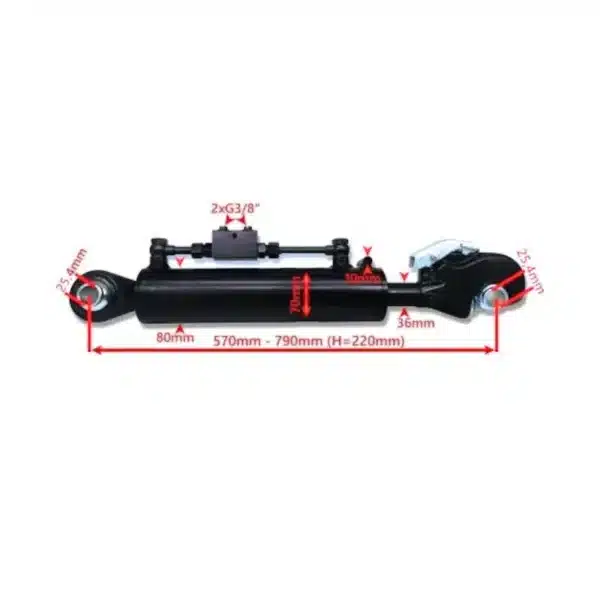 Schéma avec les dimensions de la barre de poussée hydraulique