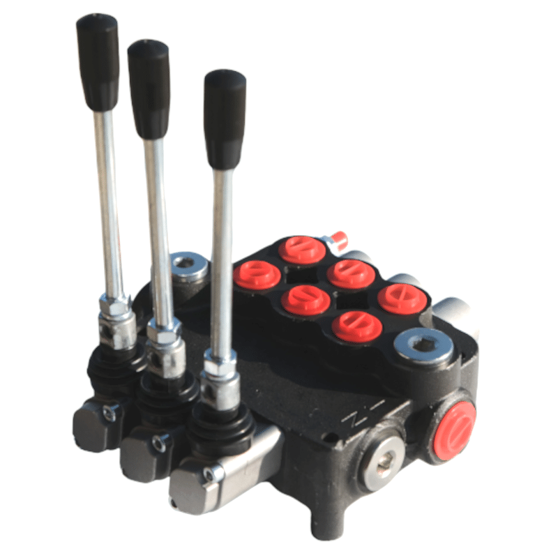 Distributeur-hydraulique-3-fonctions-doubles-effets-80-litres-vue-de-cote-1 Distributeur 8L 3 fonctions DE