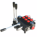 Distributeur hydraulique 3 fonctions doubles effets 80 litres vue de droit.