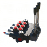 Distributeur hydraulique 3 fonctions doubles effets 80 litres vue de gauche.