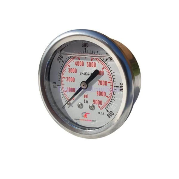 Manomètre 0 - 600 bars diamètre 63 mm sortie arrière Manomètre 0 - 600 bars diamètre 63 mm sortie arrière
