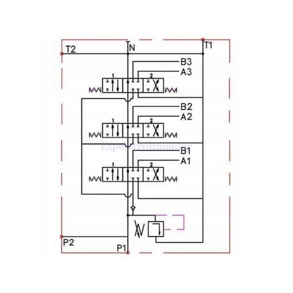 Schéma distributeur hydraulique trois fonctions double effet.