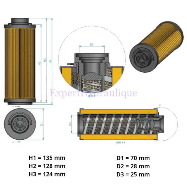Schéma cartouche pour filtre retour 70 l-min