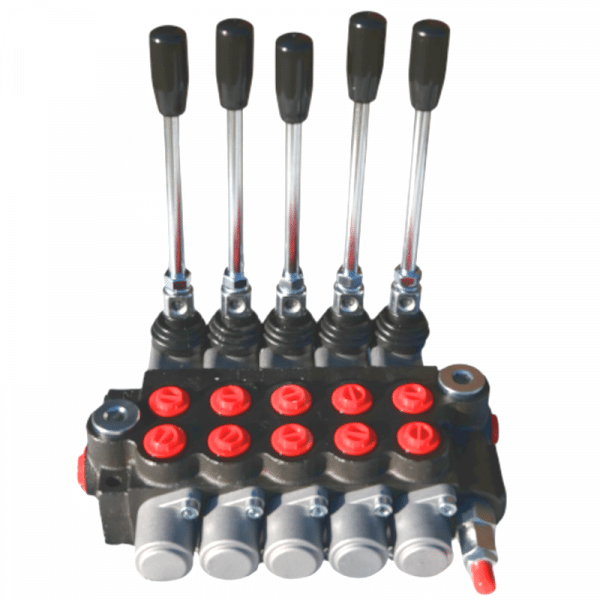 Distributeur hydraulique 5 fonctions doubles effets 40L 5 doubles effet vue de l'arrière.