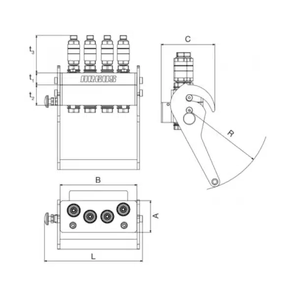 Schéma avec dimension multi coupleur femelle 4 voies