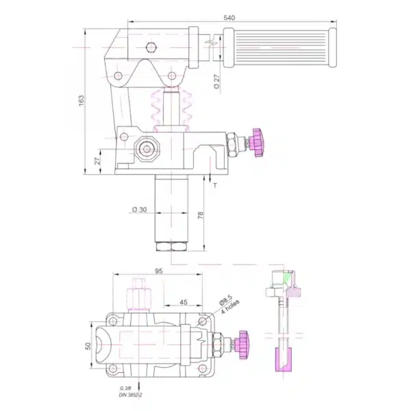 Cotes de la pompe manuelle avec toutes les dimensions