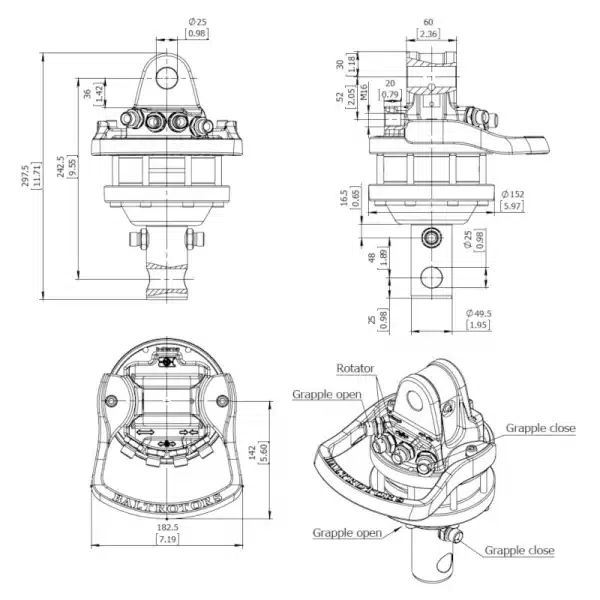 Schéma détaillés du rotator Baltrotors 3 tonnes.