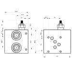 Plan avec cote emabe CETOP 5 avec limiteur de pression