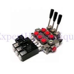 Distributeur à trois fonctions double effet, manuelle ou électrique, en 12 volts, délivrant 60 litres par minute.