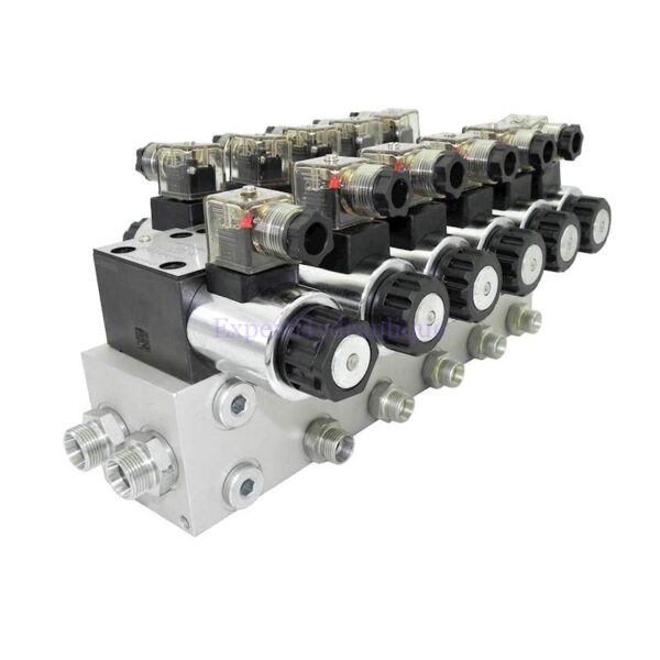 Distributeur CETOP 5 fonctions Distributeur hydraulique électrique 50L 5 fonctions + limiteur – Image 1