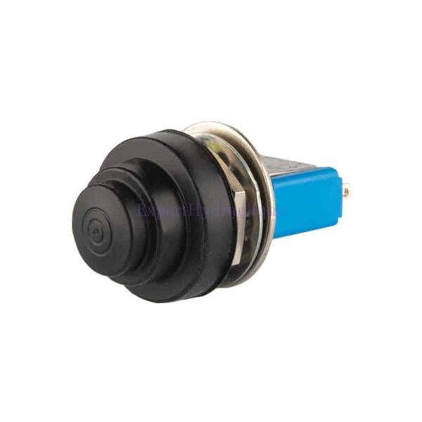 Bouton-poussoir momentané avec capuchon noir étanche pour joystick électrique.