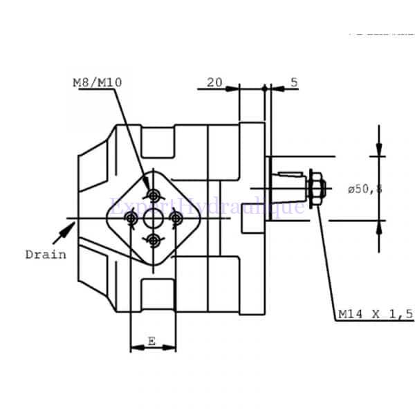 Schéma vue de côté avec dimensions de la pompe groupe 3 de la marque Casappa.