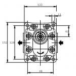 Schéma vue de face avec dimensions de la pompe groupe 3 de la marque Casappa.